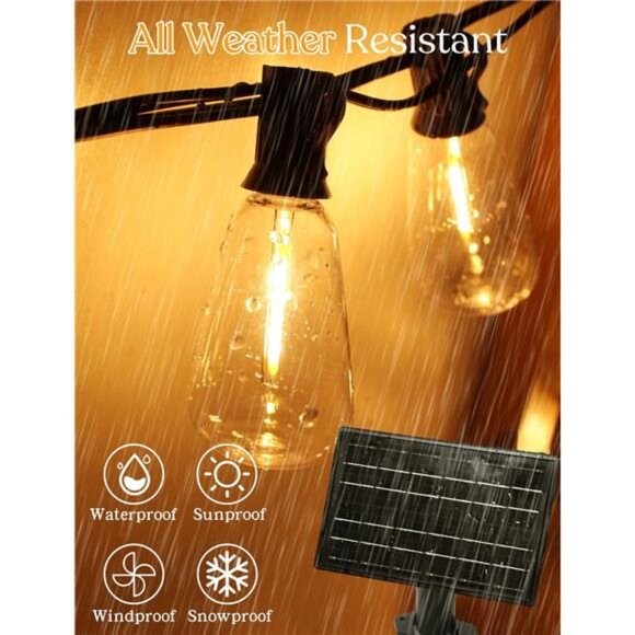 100ft Solar Outdoor String Lights with Remote - USB Rechargeable Solar Powered - Picture 3 of 7
